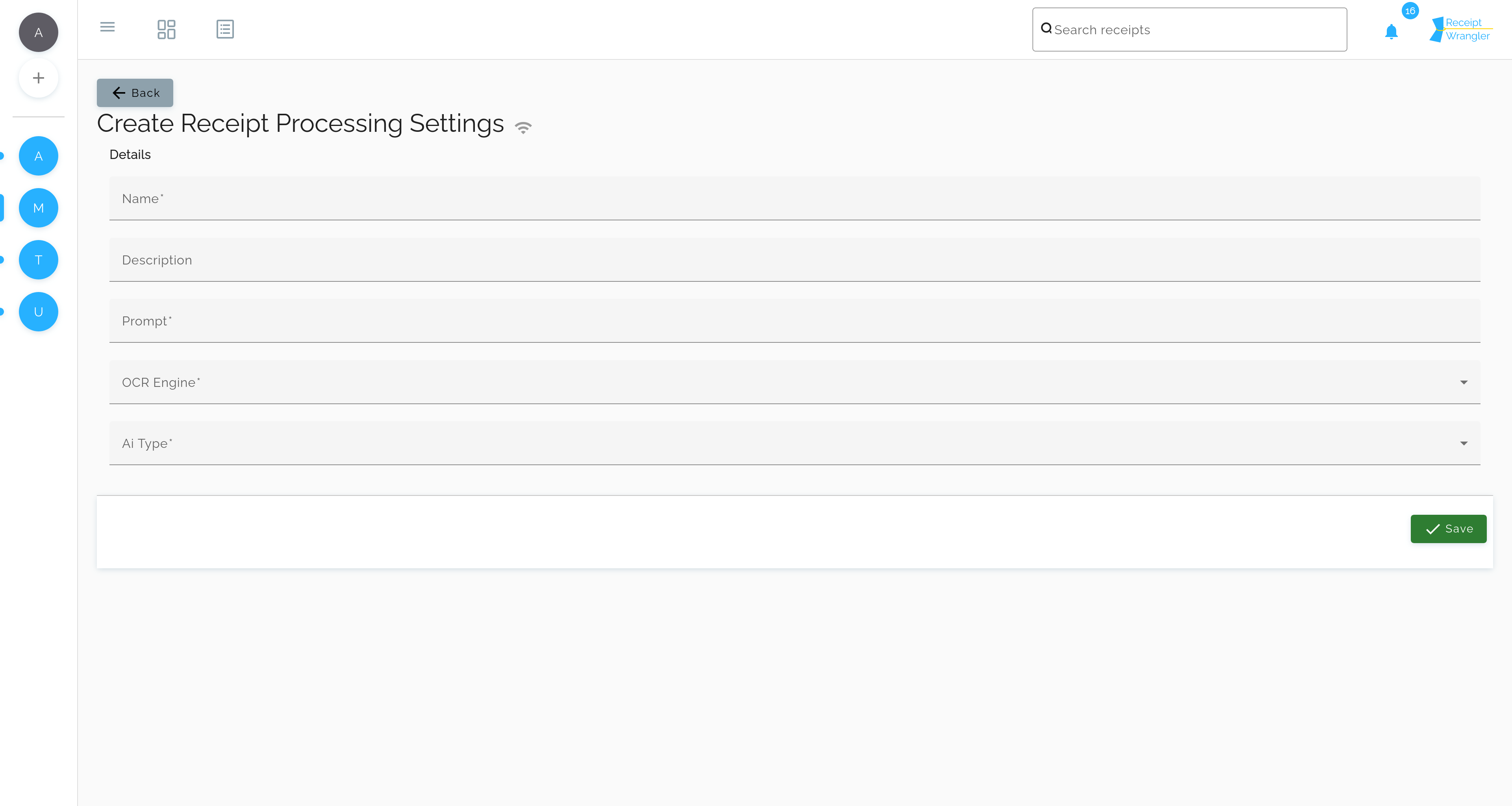 Receipt Processing Settings