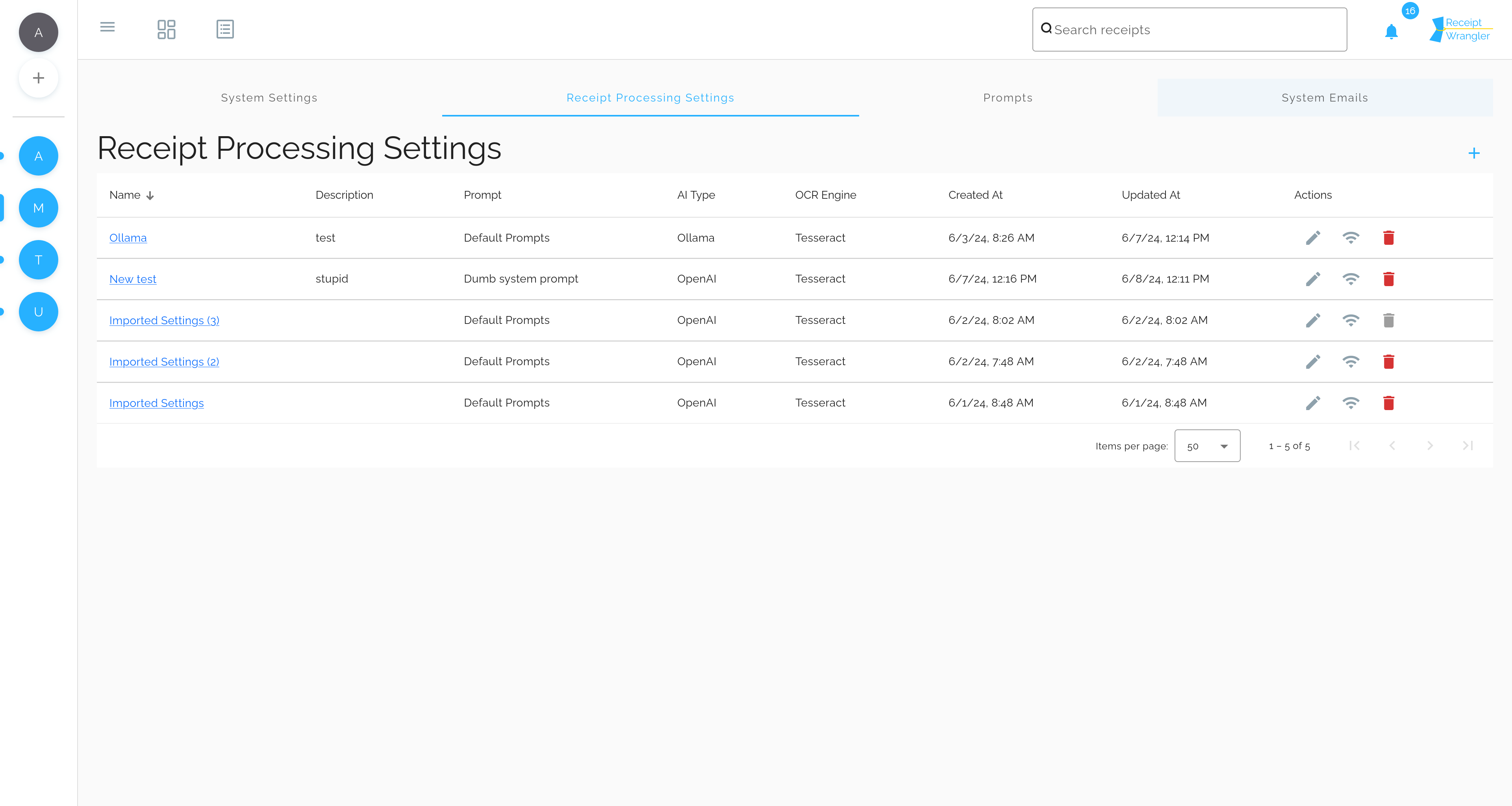 Receipt Processing Settings