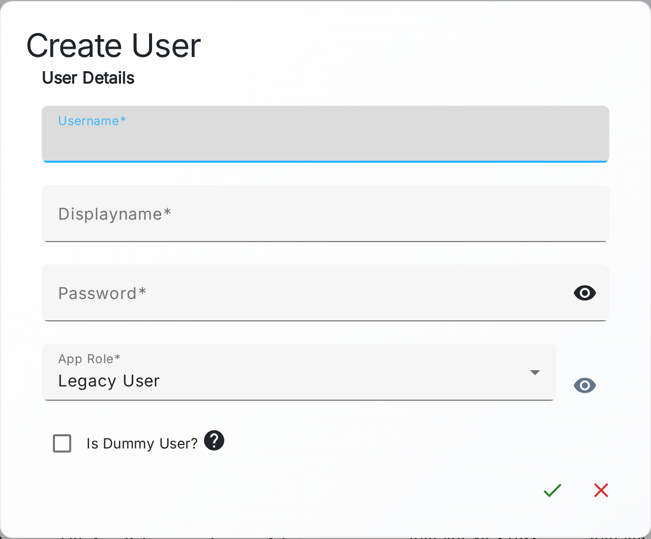the user form with the App Role selector